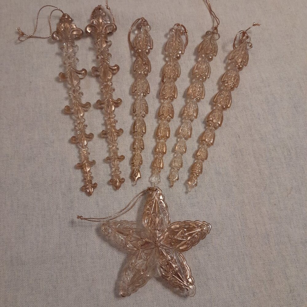 VTG Lucite/Acrylic Icicles and Star Ornaments, Set of 7